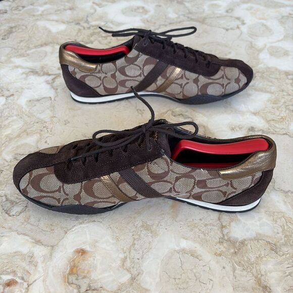 Coach Katelyn Sneakers C Monogram Leather Gold Brown Tan Classic - Picture 5 of 14